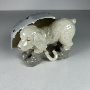 Lenox Golden Retriever Puppy Dog Showers Of Spring Figurine Gold Blue Umbrella